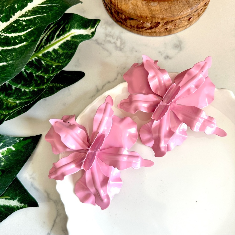 2/$30🌵 Light Pink Iris Flower Earrings Zara Statement Jumbo Garden Floral NEW